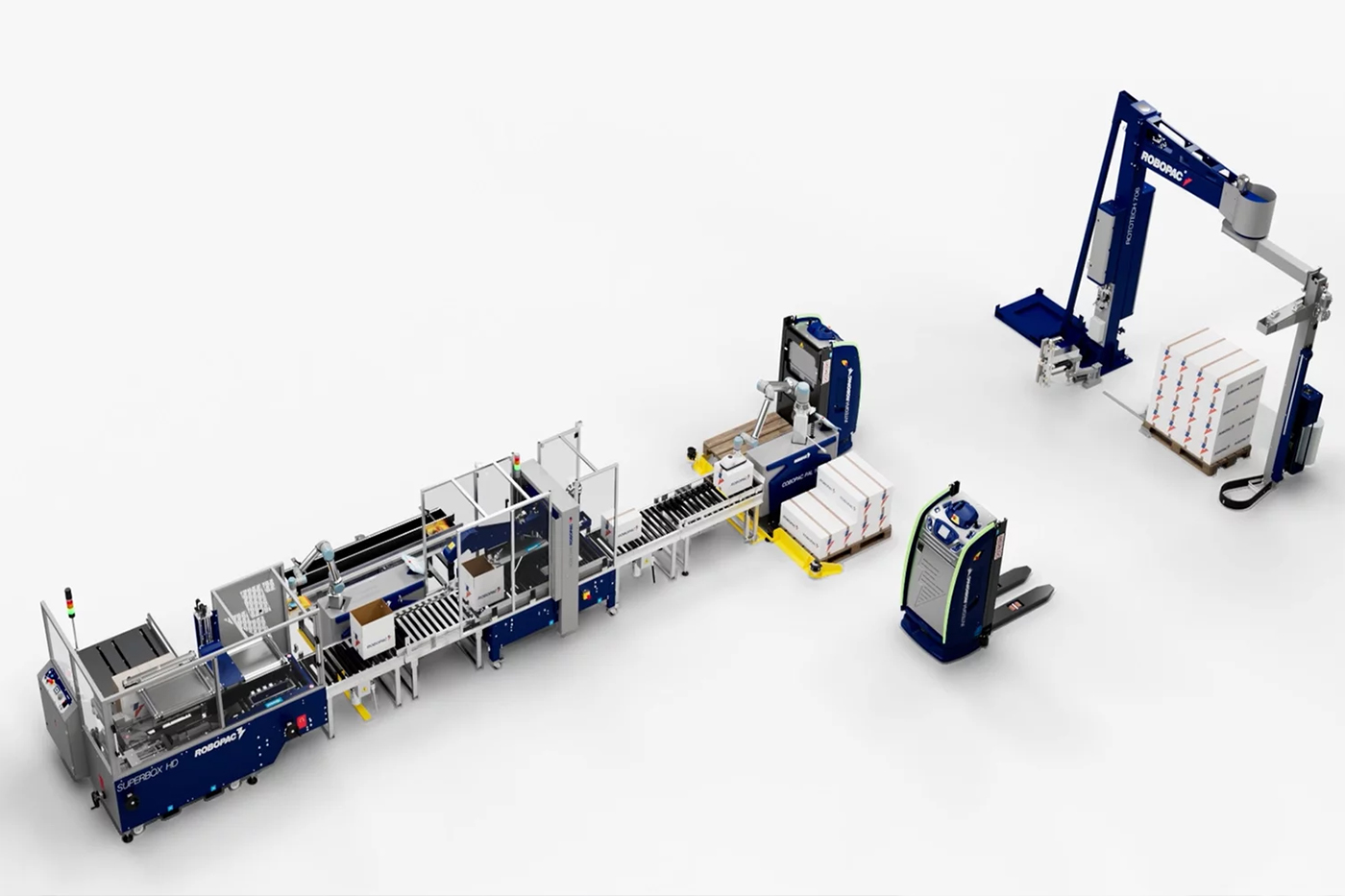 Forniamo Soluzioni integrate per impianti packaging completi, integrando vari moduli per soluzioni di fine linea efficaci.